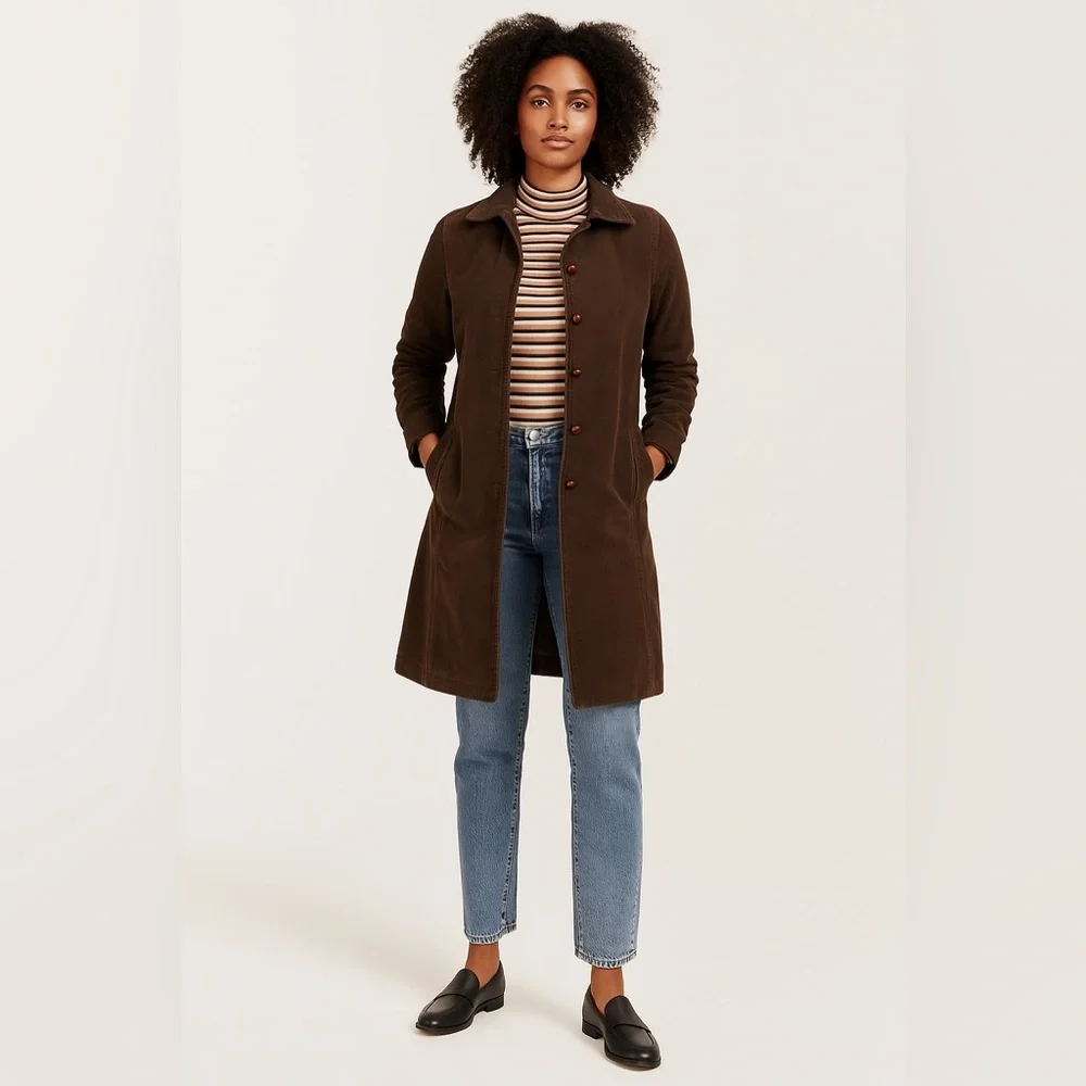 GAP Brown Brushed Poly Lined Coat M Knee Length Classic Fall Winter Jacket